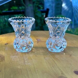 Vintage‎ Crystal Toothpick Holder Pair Yugoslavia Thistle Cut Kristal Zajecar